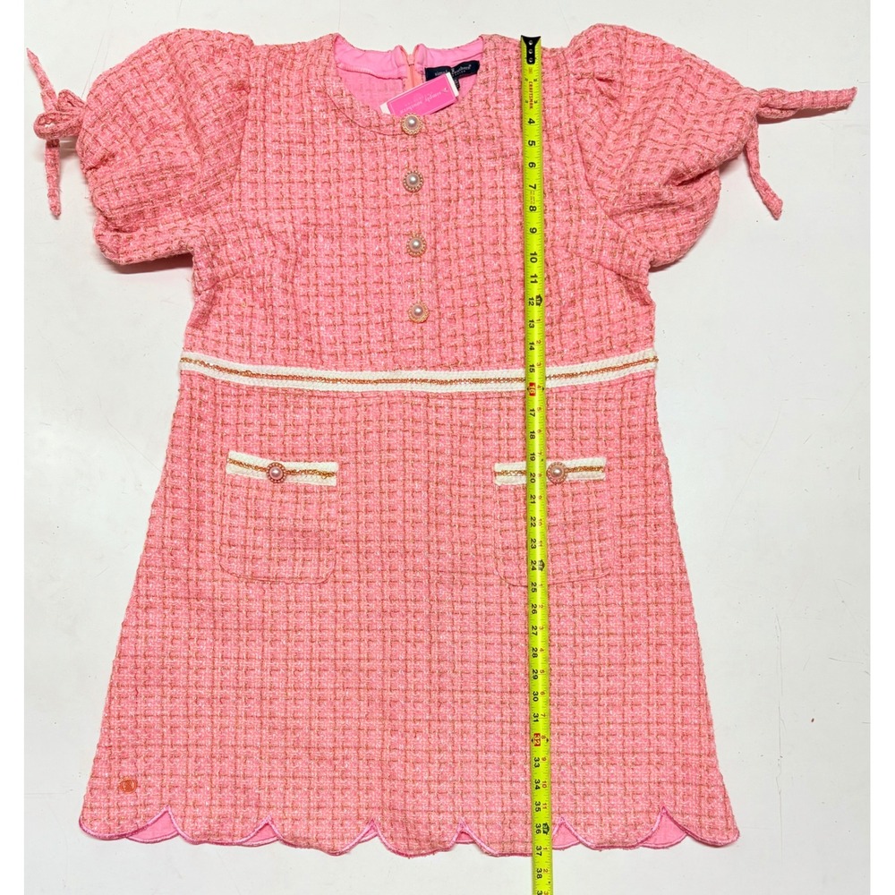 Simply Southern Girls Pink Tweed‎ Dress Pearl Buttons Puff Sleeve XXL NWT